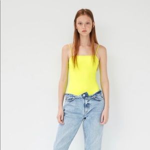Zara neon yellow fitted bodysuit